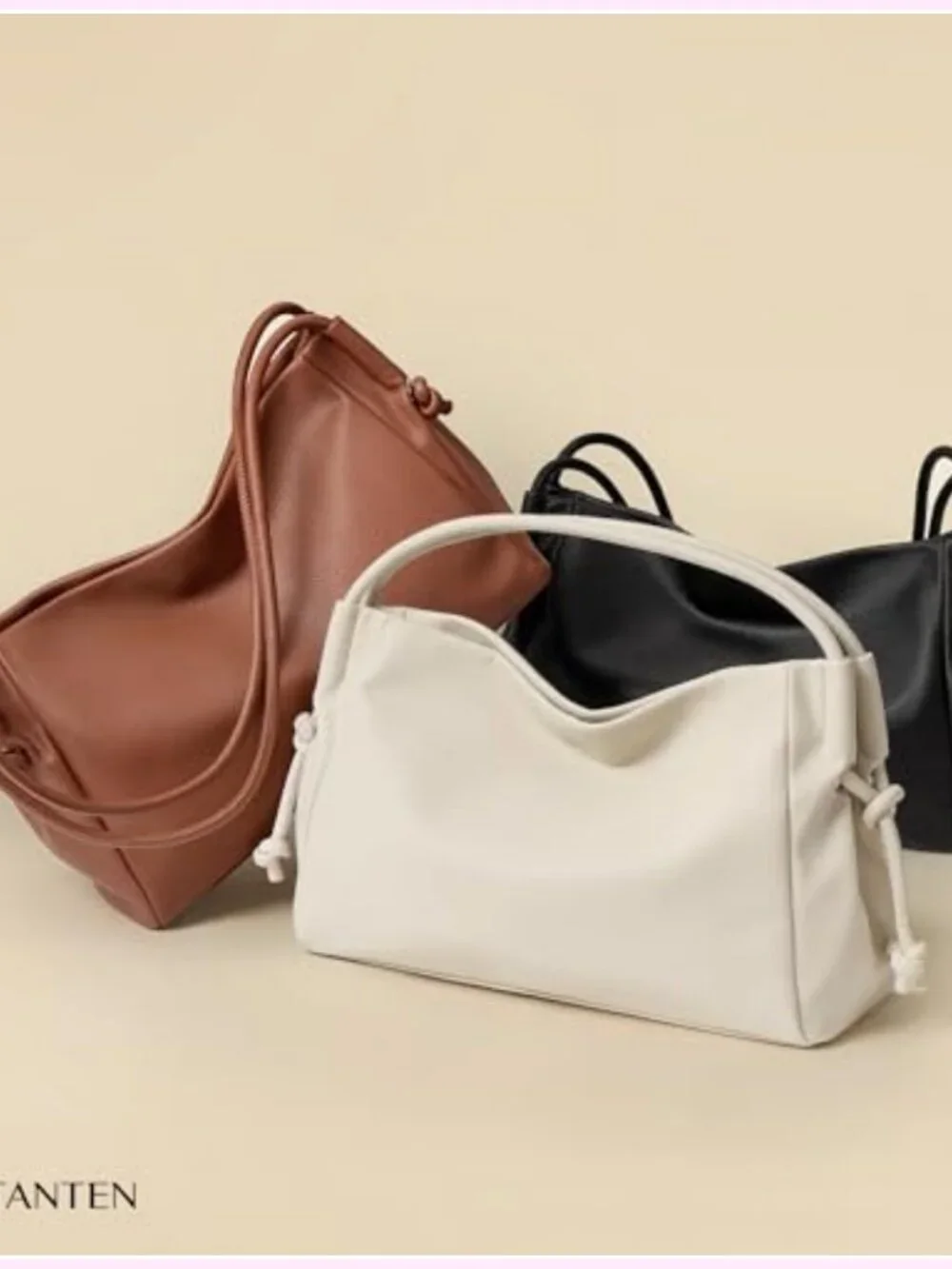 Vegan Leather Hobo Shoulder Bag with Pockets